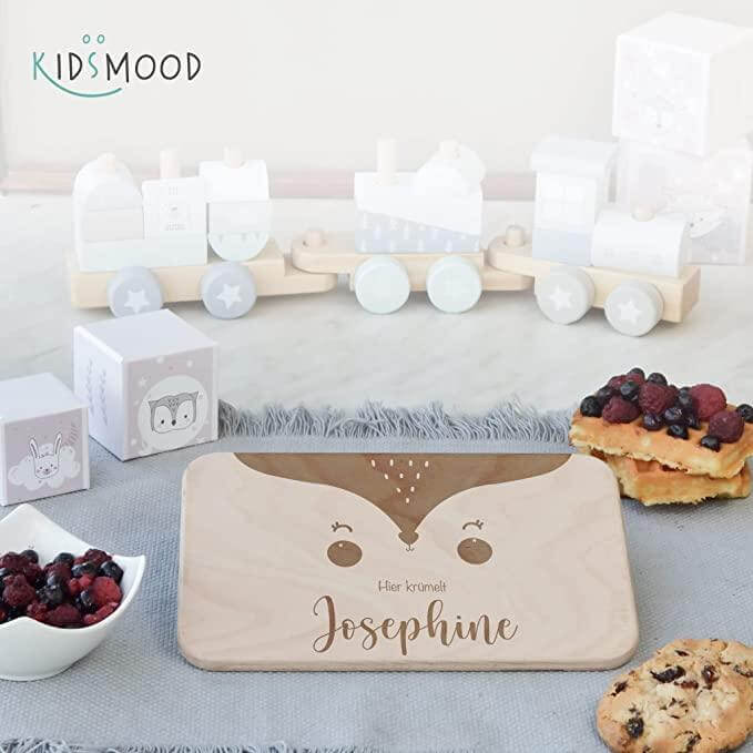 close-up of bear face design on personalized breakfast board