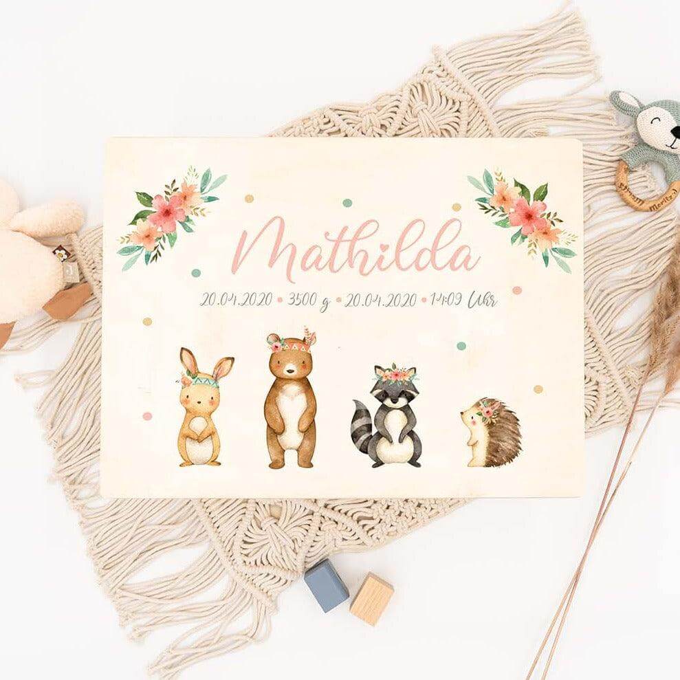 Personalisierte Erinnerungskiste Woodland Tierfamilie