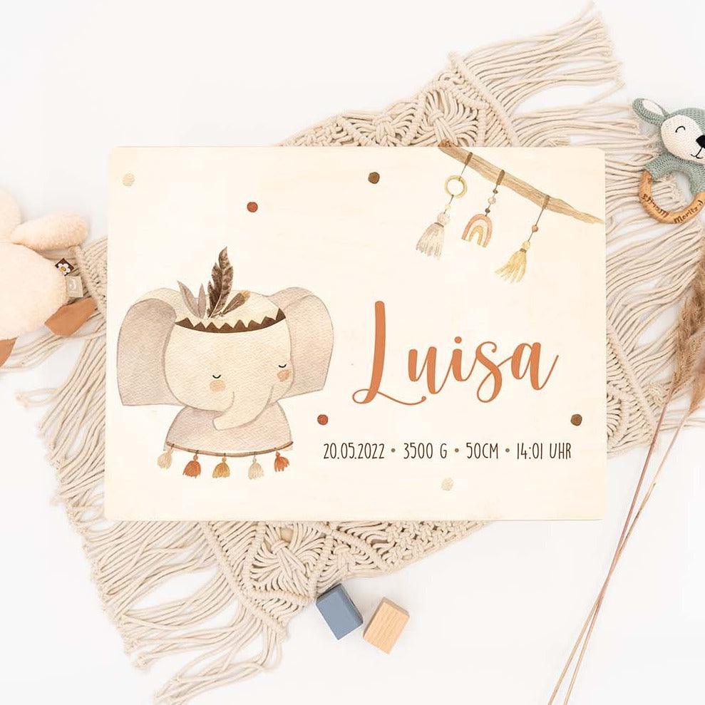 Personalisierte Erinnerungskiste Elephant Boho
