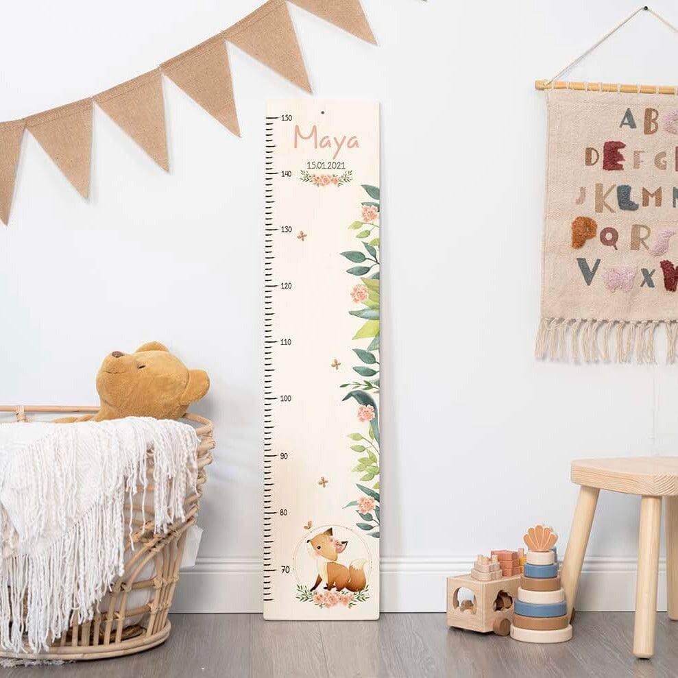 engraved growth chart with fox and custom name