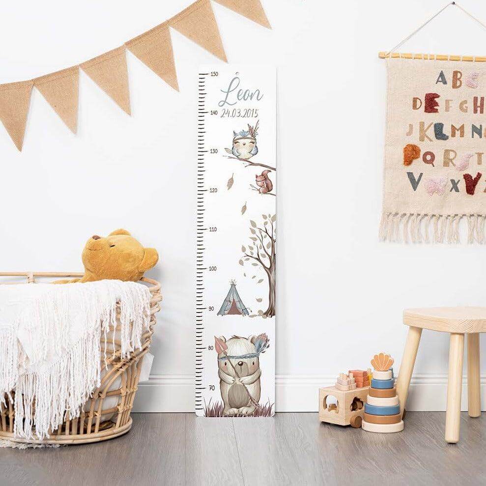 engraved growth chart with woodland bear and custom name