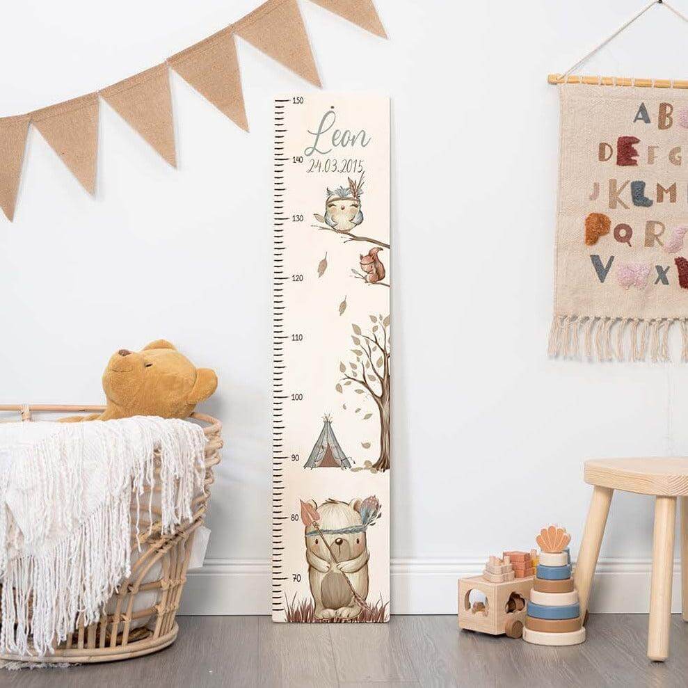 high-quality personalized growth chart with woodland bear