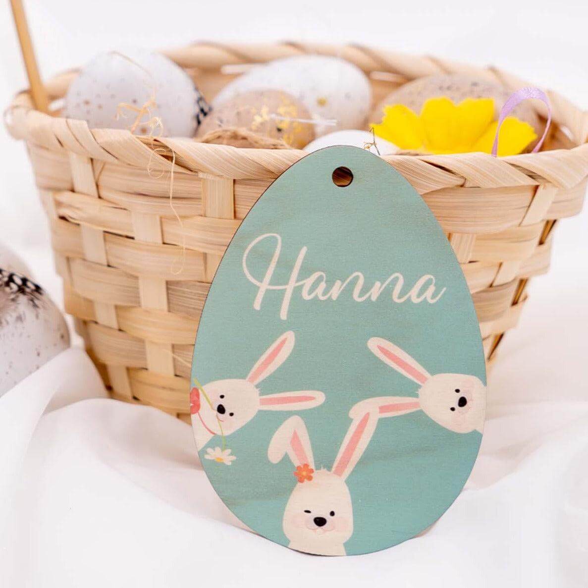 handcrafted wooden Easter egg with personalized engraving