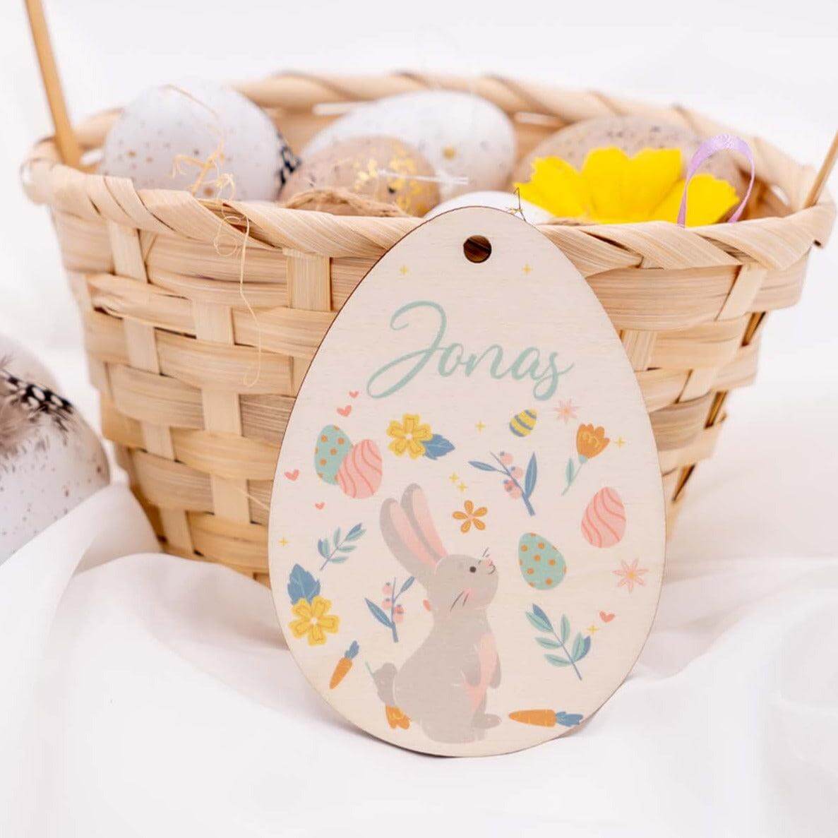 handcrafted wooden Easter egg with personalized engraving