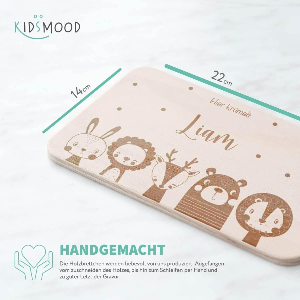 handcrafted breakfast board with animal family engraving