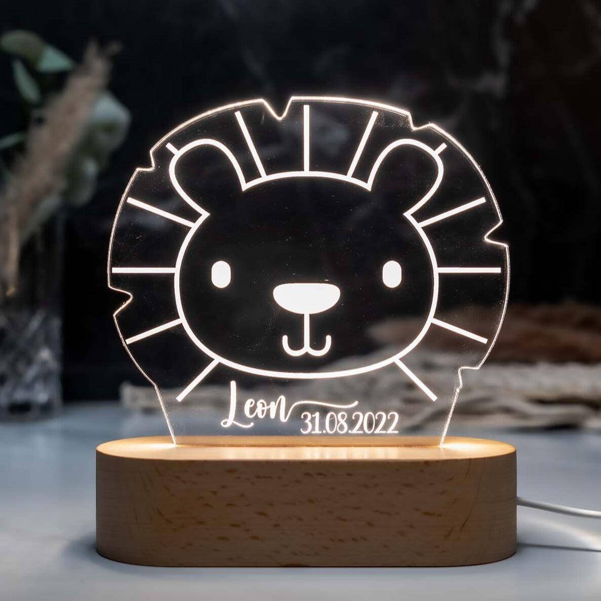 Personalisierte Nachtlampe Löwenkopf