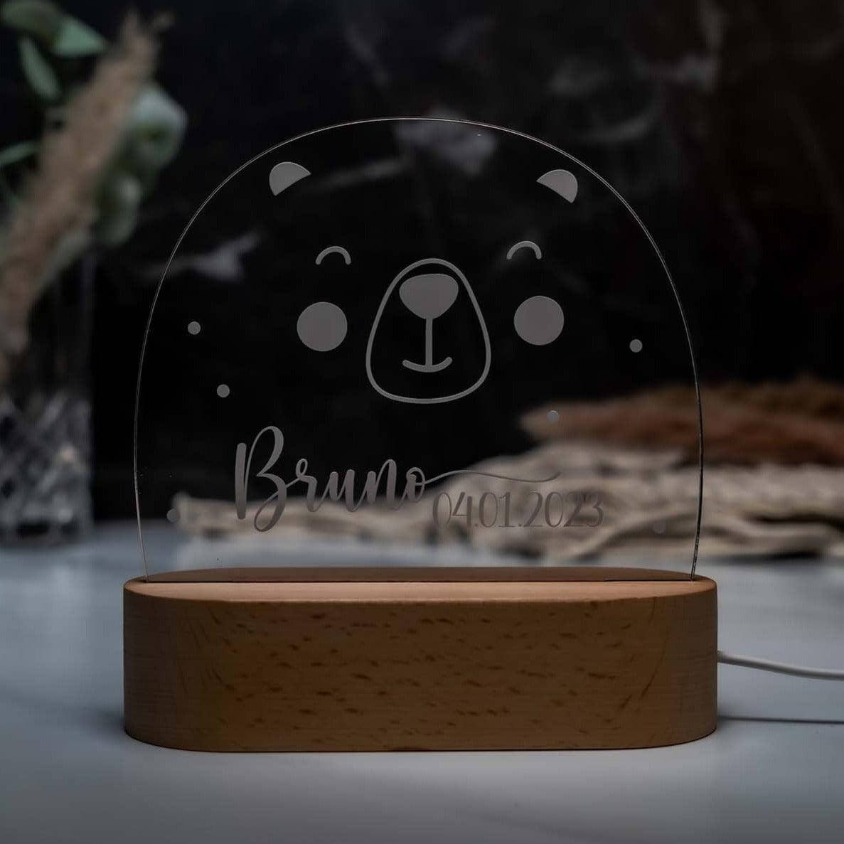 Personalisierte Nachtlampe Bärgesicht