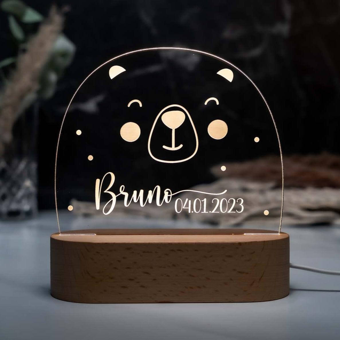 Personalisierte Nachtlampe Bärgesicht