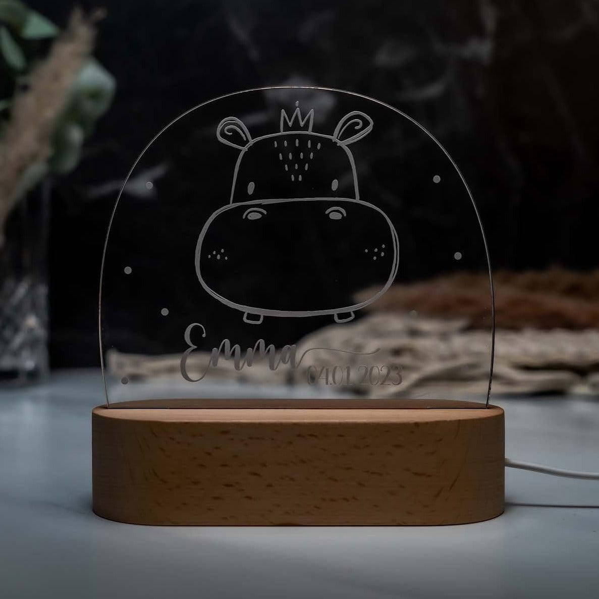 Personalisierte Nachtlampe Nilpferd