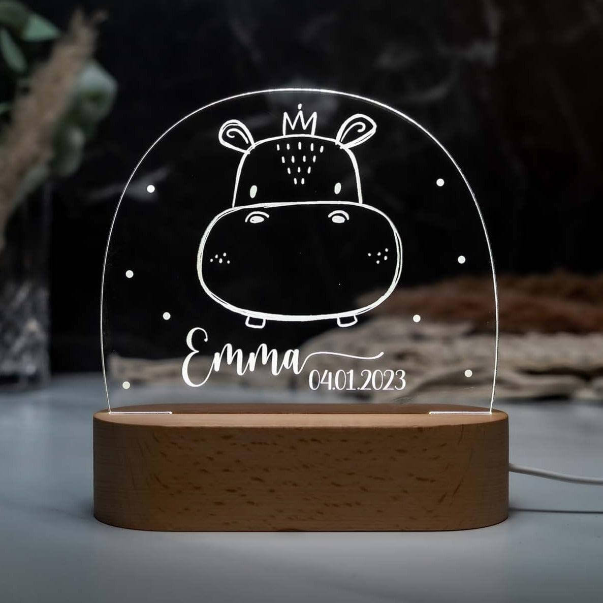 Personalisierte Nachtlampe Nilpferd