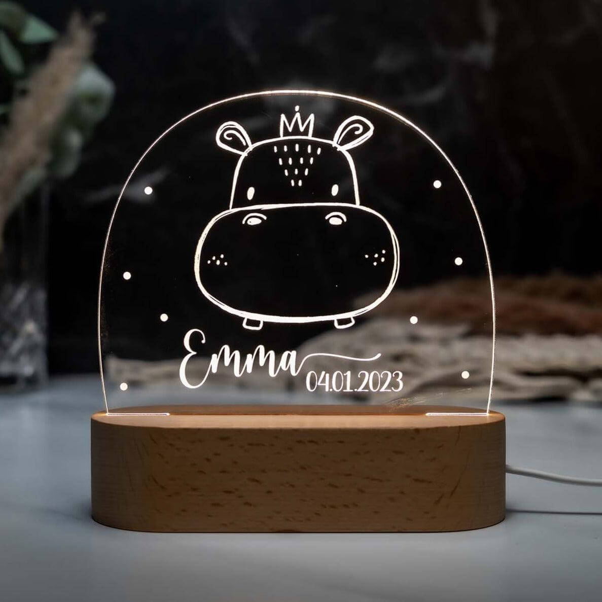Personalisierte Nachtlampe Nilpferd