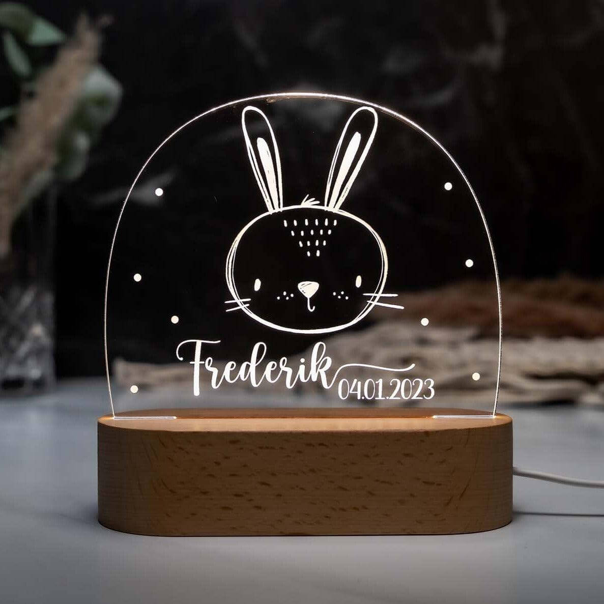 Personalisierte Nachtlampe Hasenkopf