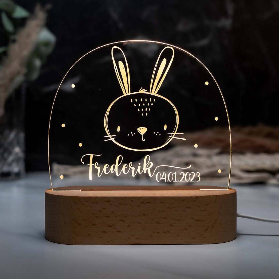 Personalisierte Nachtlampe Hasenkopf