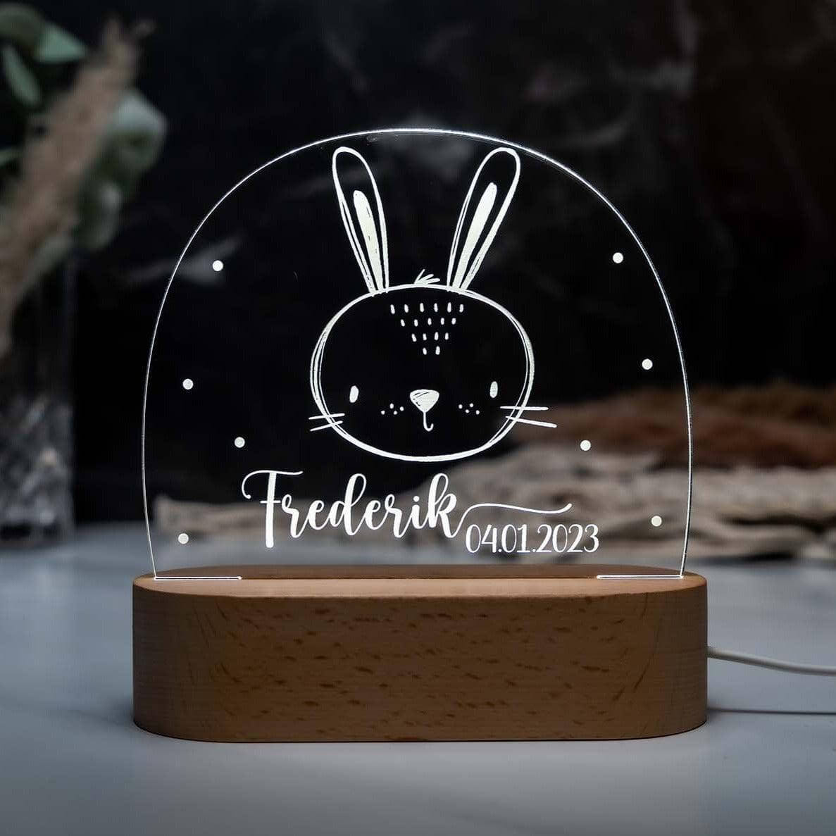 Personalisierte Nachtlampe Hasenkopf