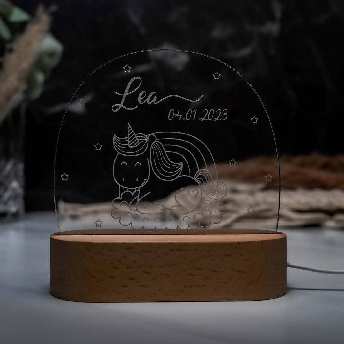 engraved night lamp with dinosaur and custom name