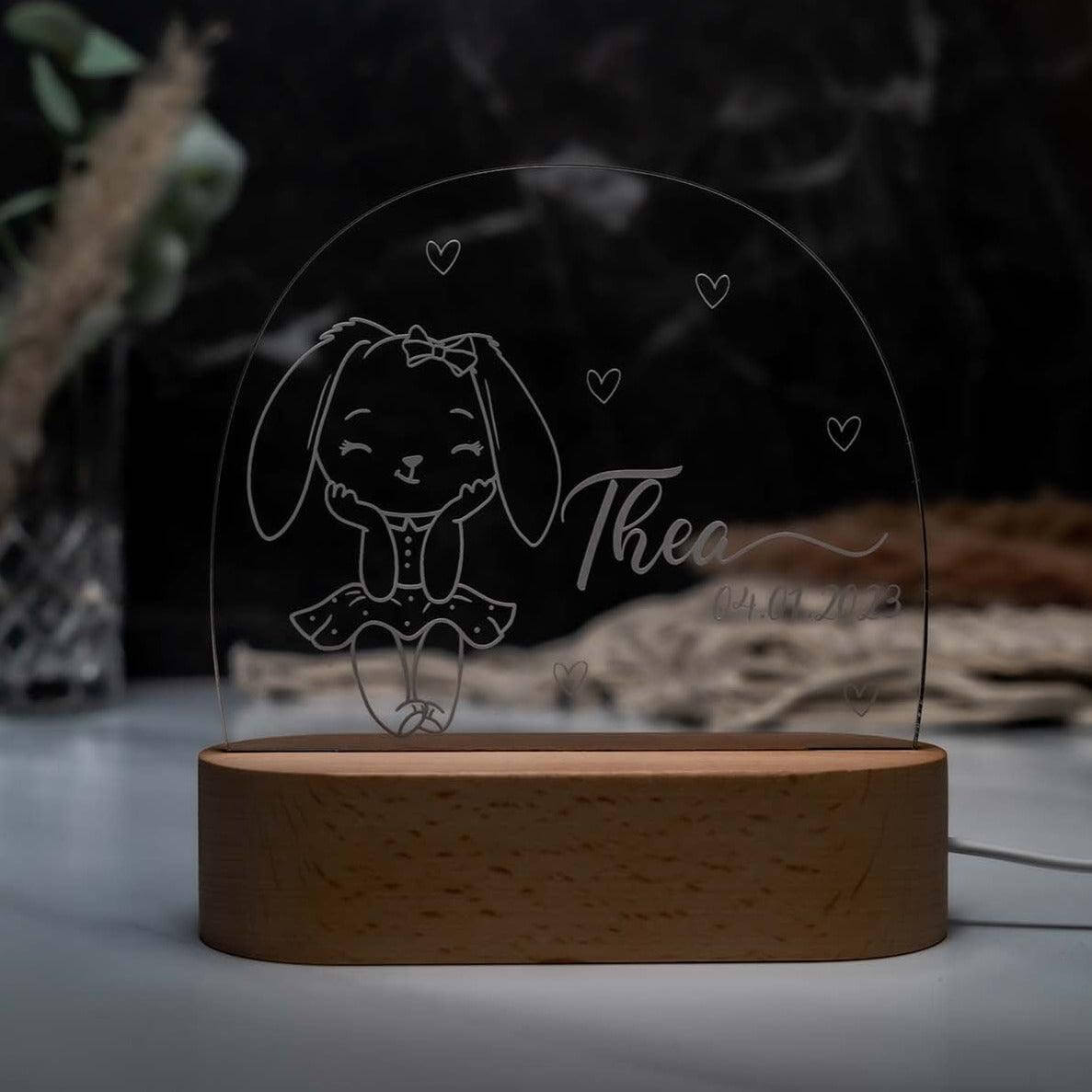 night lamp with häschen design and personalized name