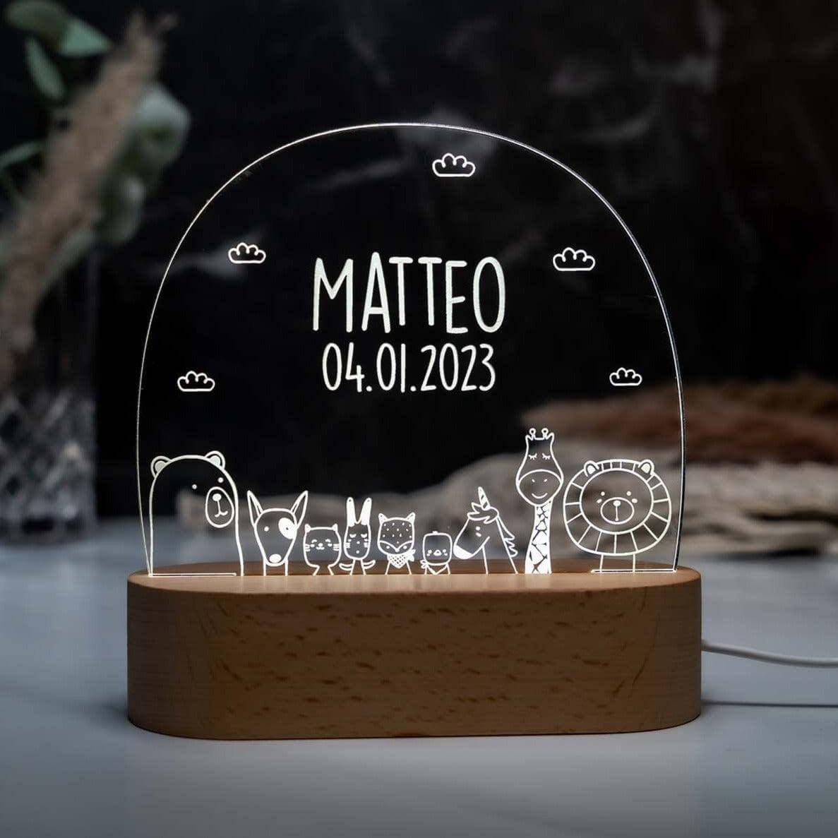 Personalisierte Nachtlampe Tiere