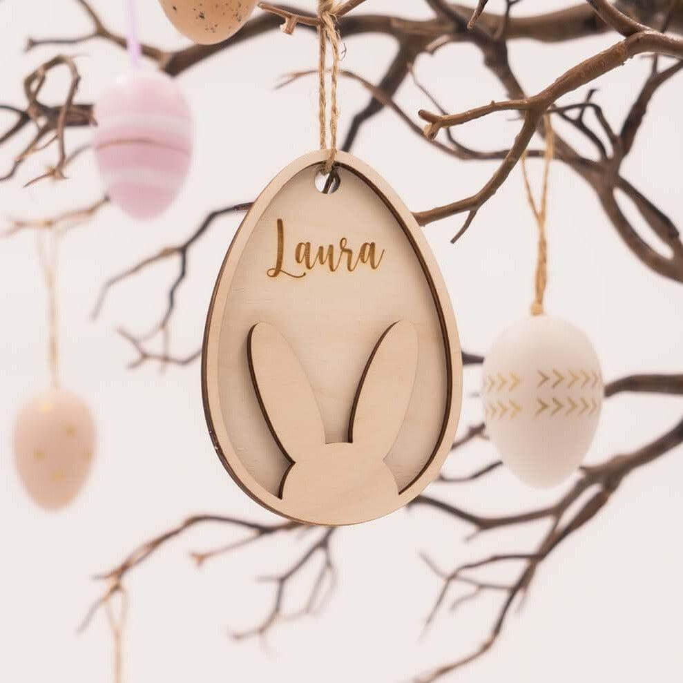 custom wooden Easter ornament with engraved name