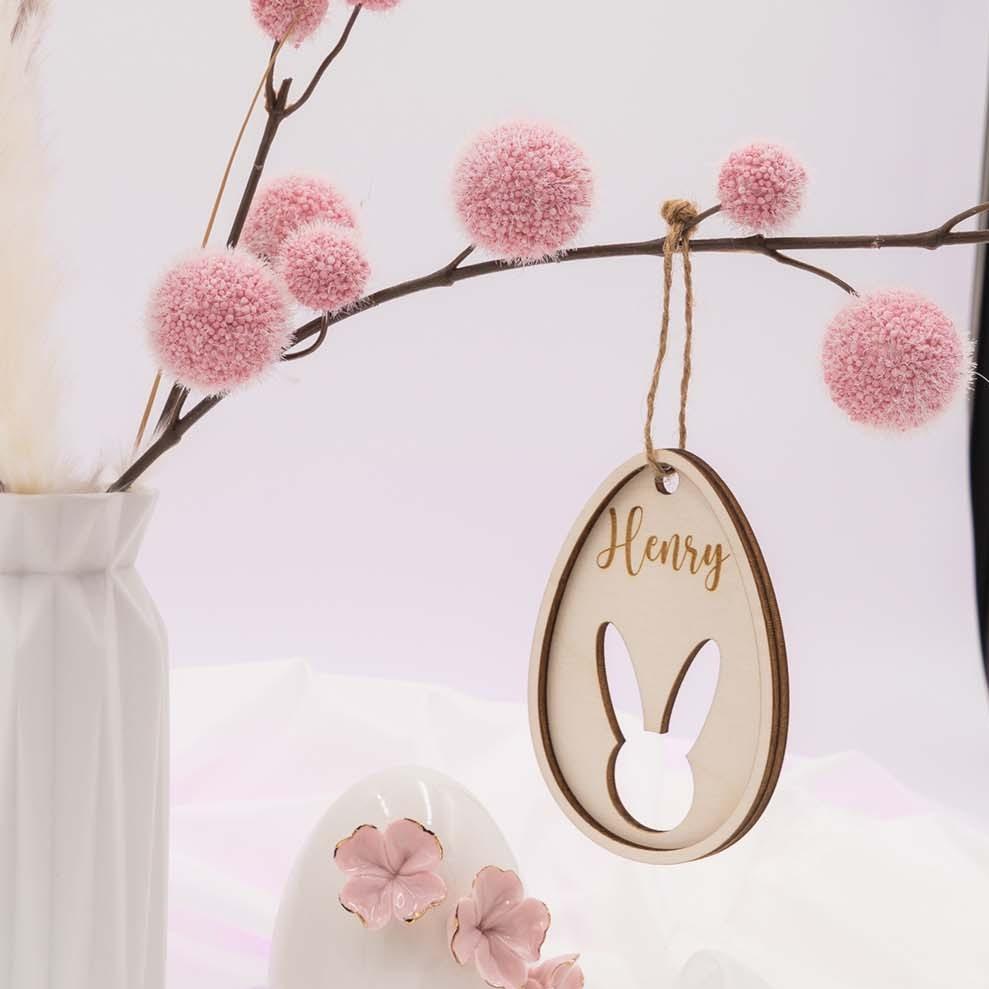 custom wooden Easter ornament with engraved name