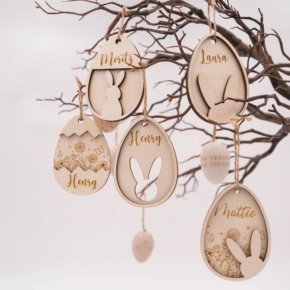 handcrafted wooden Easter decoration with custom engraving
