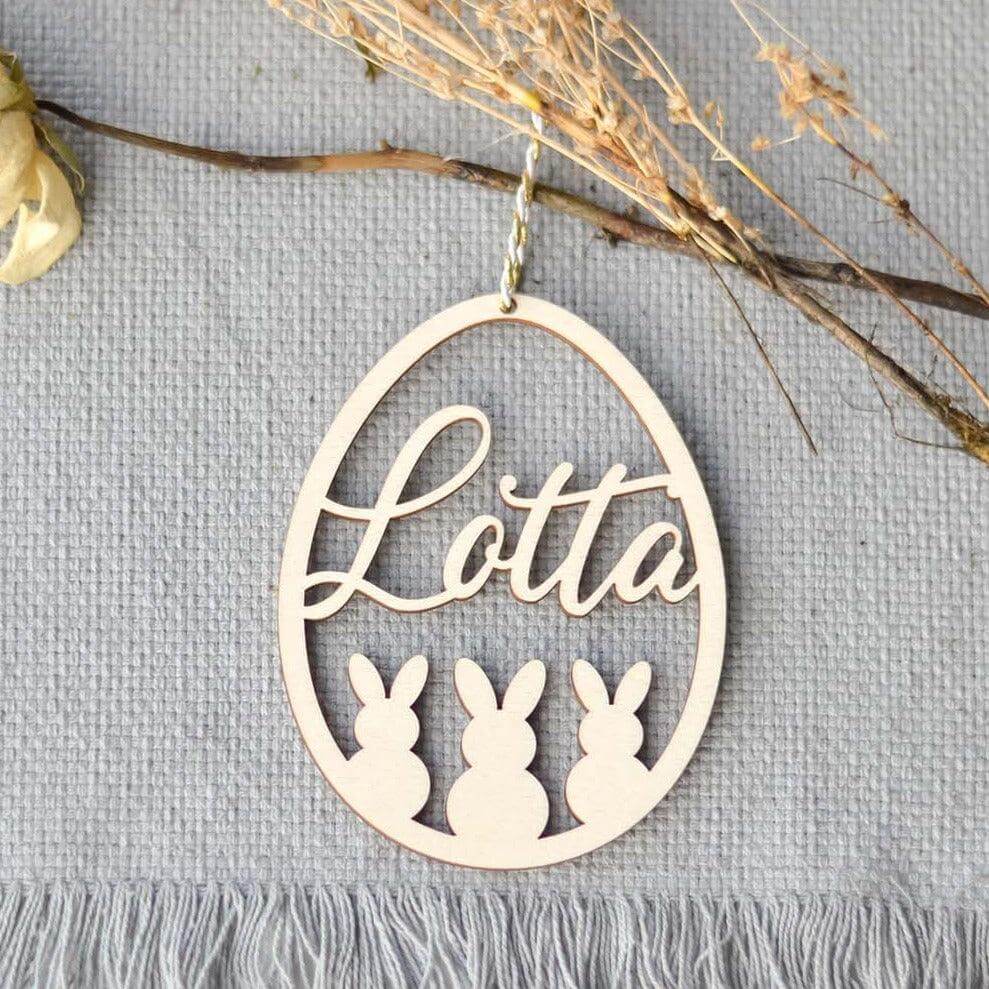 handcrafted wooden Easter decoration with personalized design