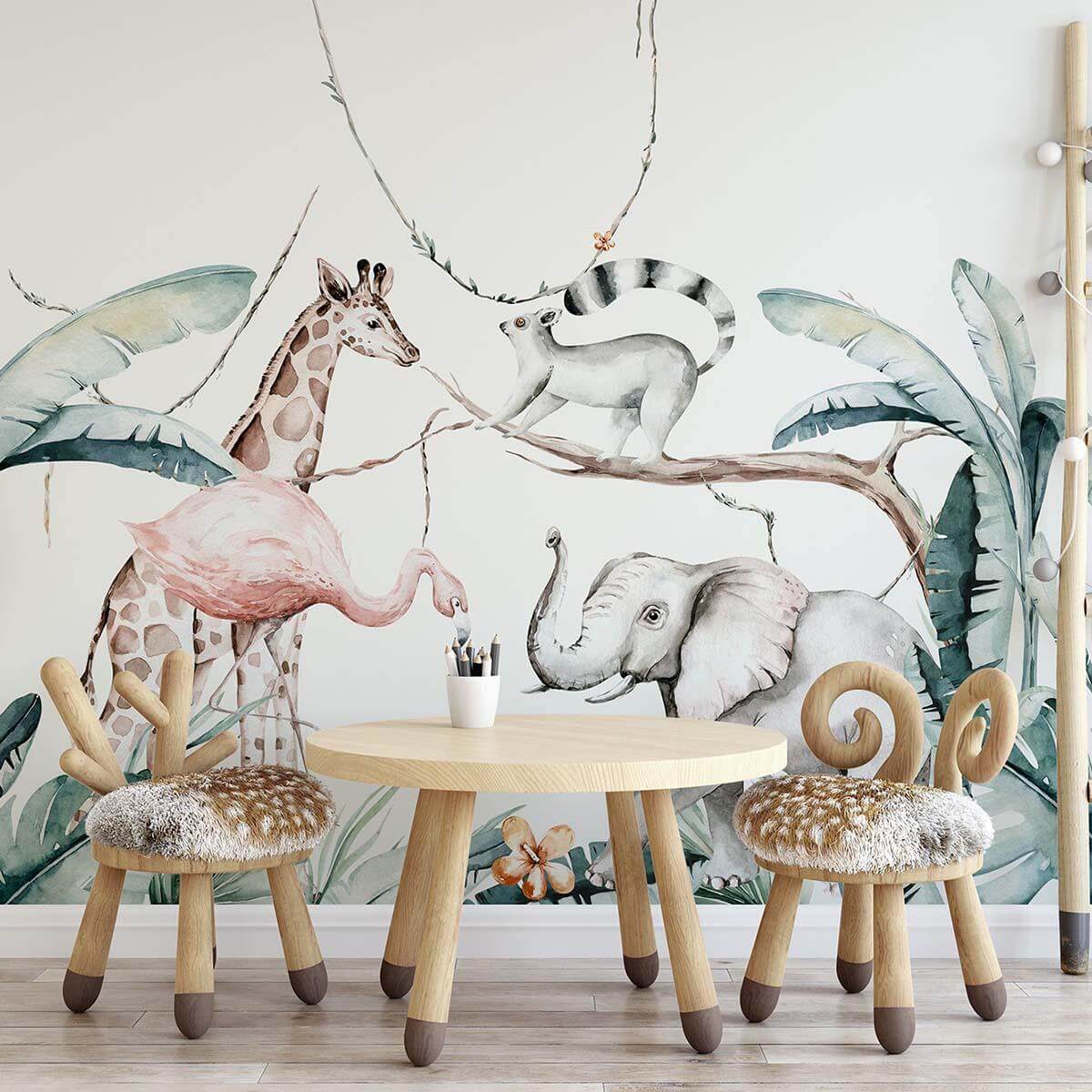 tropical animals wall mural with vibrant jungle scenery