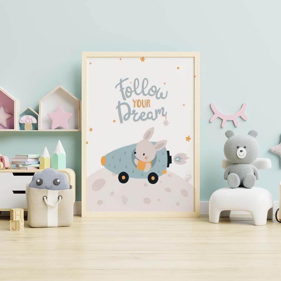 motivational poster with 'Follow Your Dreams' text and pastel colors