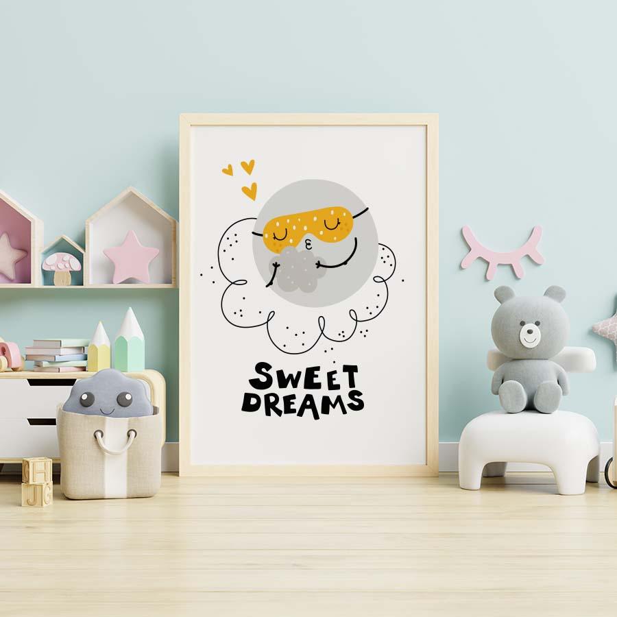 soft pastel 'Sweet Dreams' poster for kids' room decor