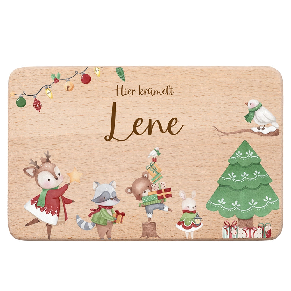 Frühstücksbrettchen Weihnachten Tiere und Weihnachtsbaum - Geschenk Weihnachten