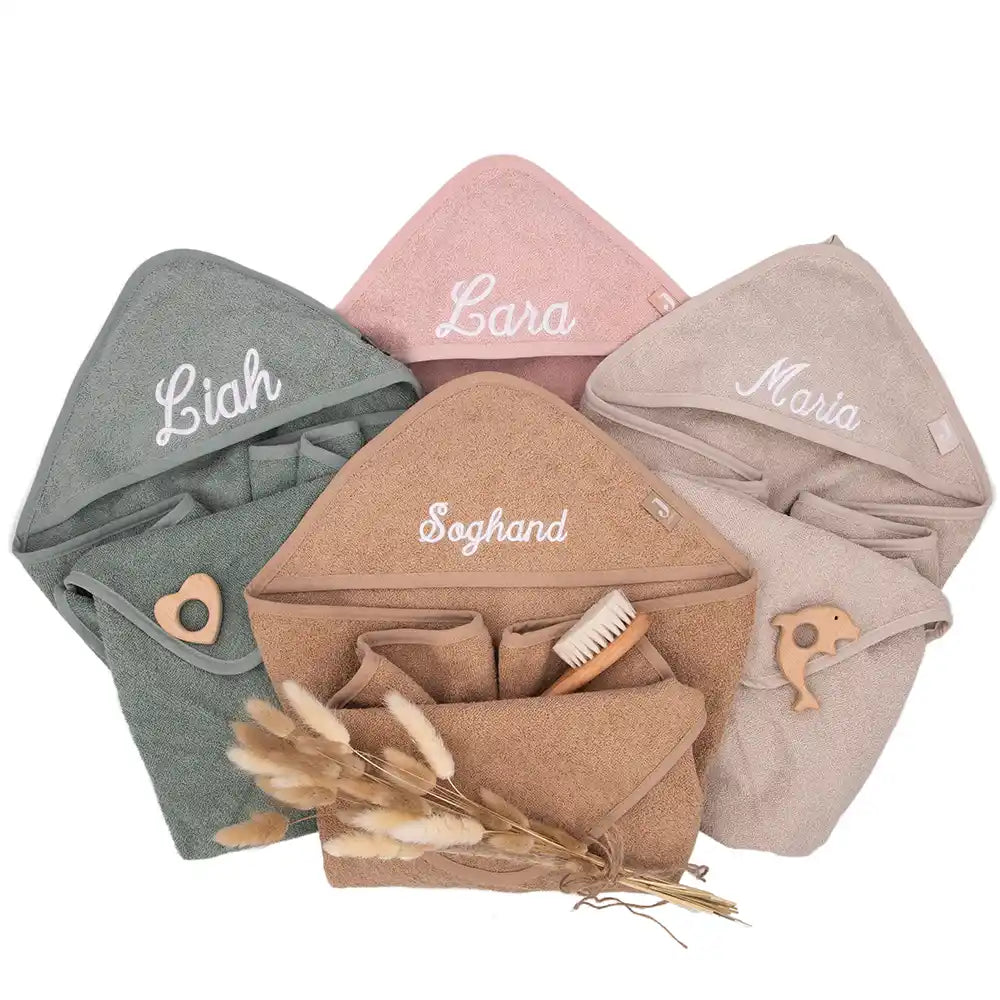 Kapuzenhandtuch Baby personalisiert – Mintgrün mit Kapuze und Namen, weiches Frottee zum Abtrocknen nach dem Baden