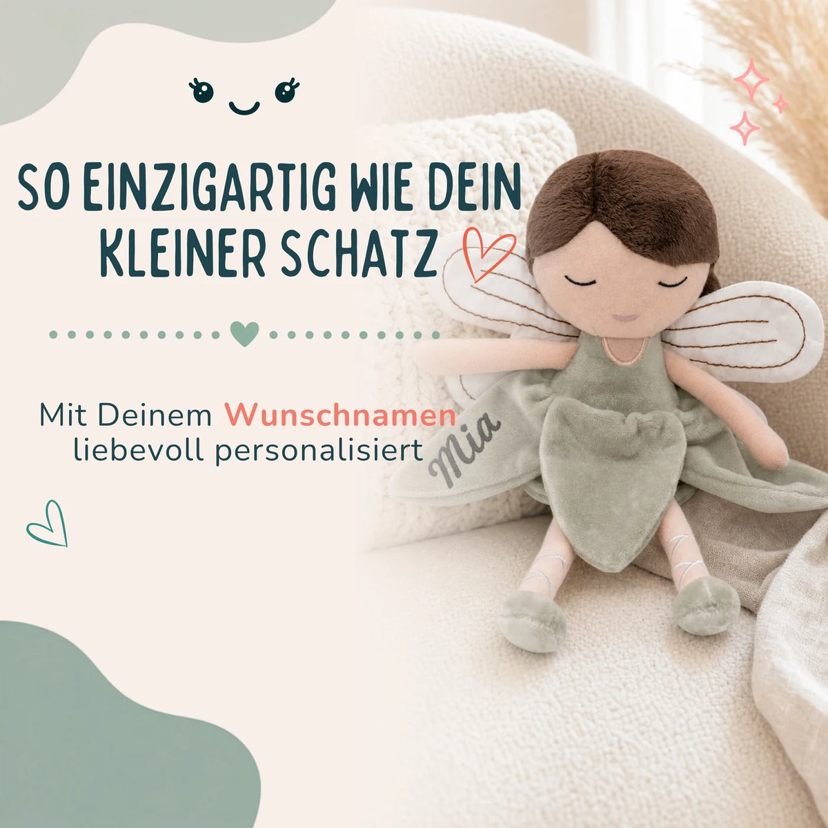 Jollein Stoffpuppe Fee Salbei – mit oder ohne Namen
