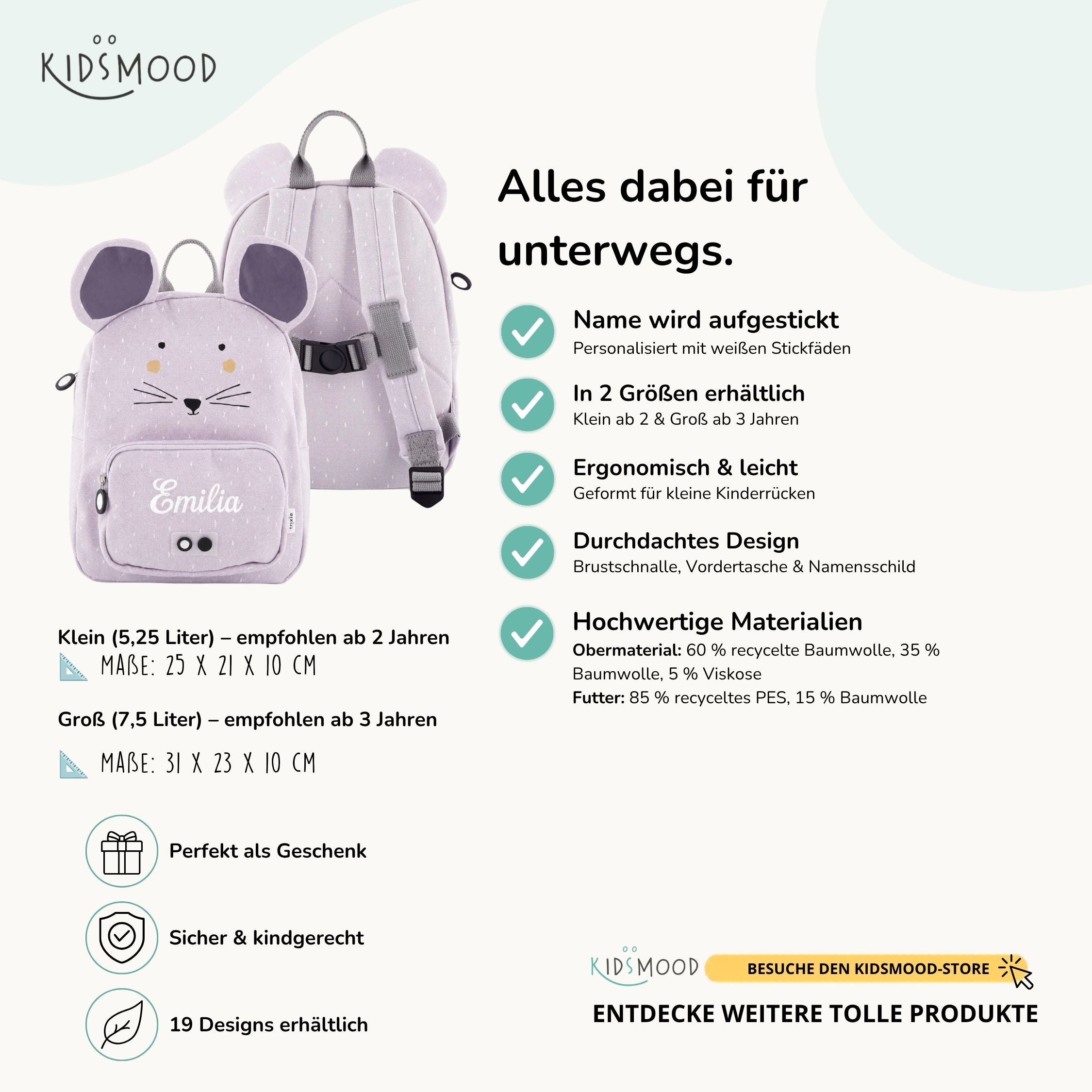 Trixie Kindergartenrucksack personalisiert Maus