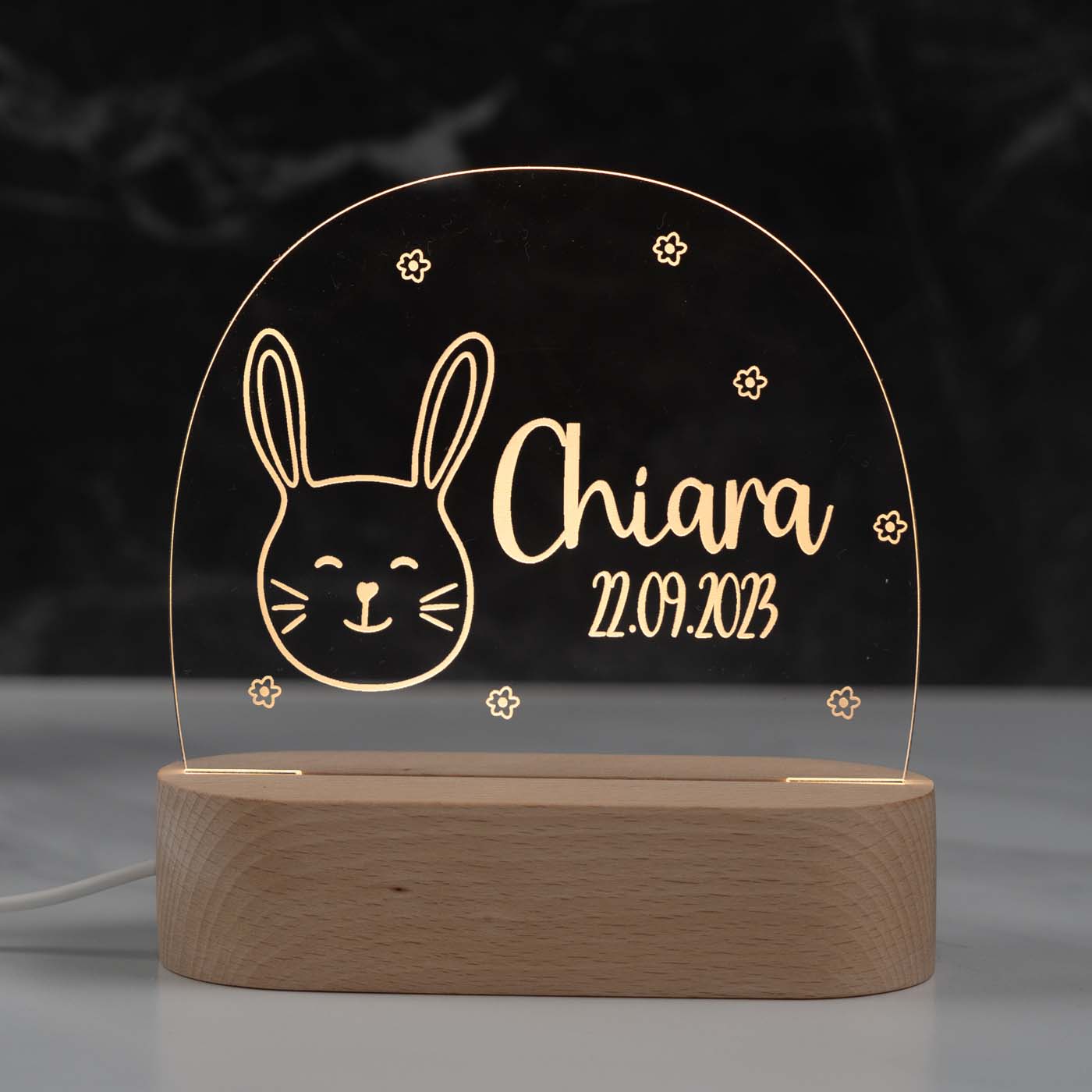 Personalisierte Nachtlampe für Kinder - Happy Hase - Name und Geburtsdatum