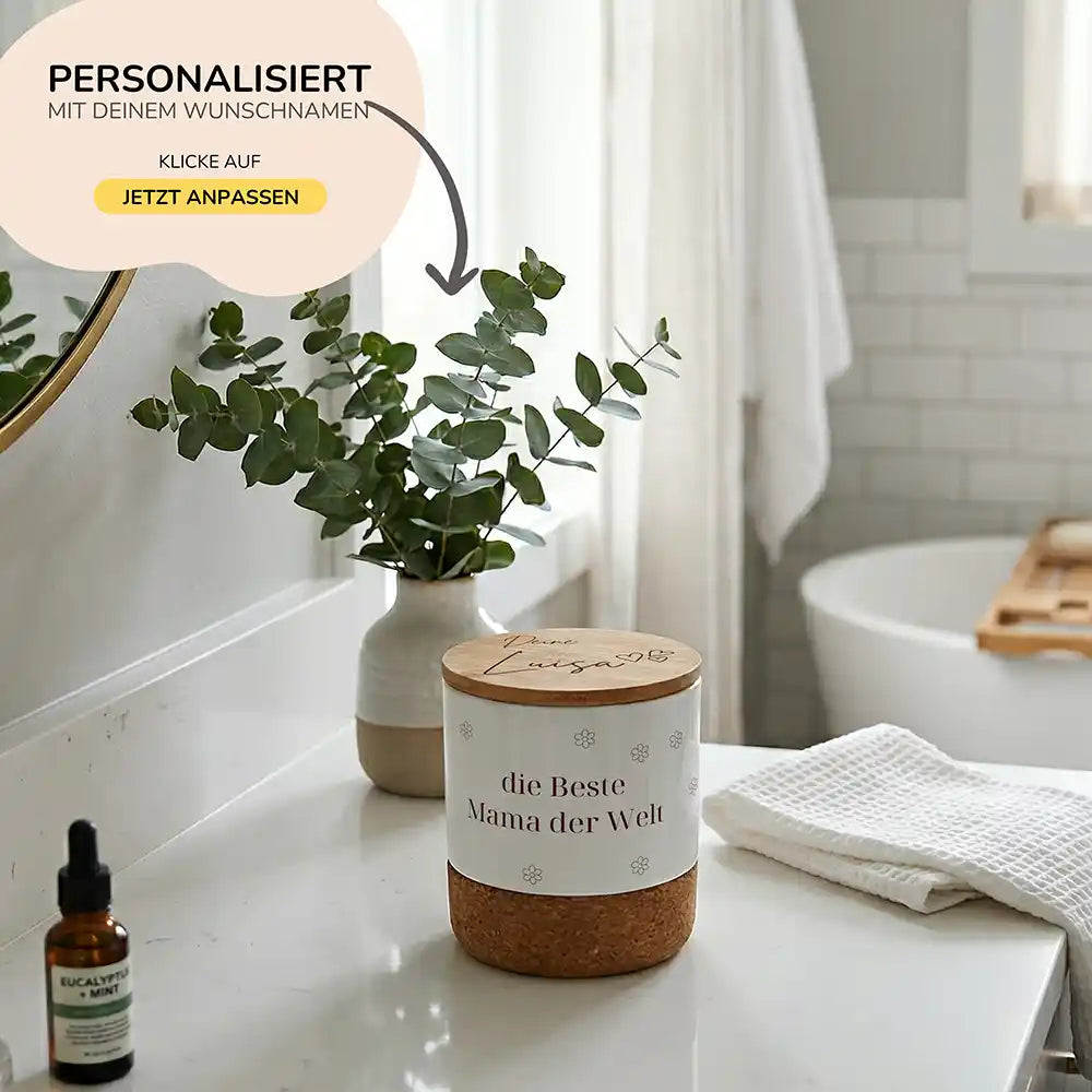Duftkerze Vanille Keramik Beste Mama Blümchen – Hauptbild Keramikbecher mit Wunschname