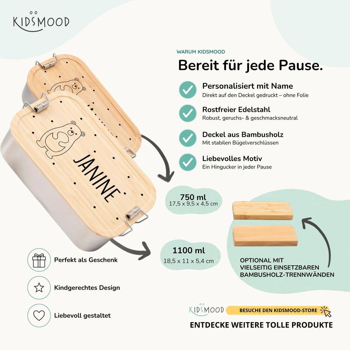 Brotdose Kinder personalisiert - Fröhlicher Bär