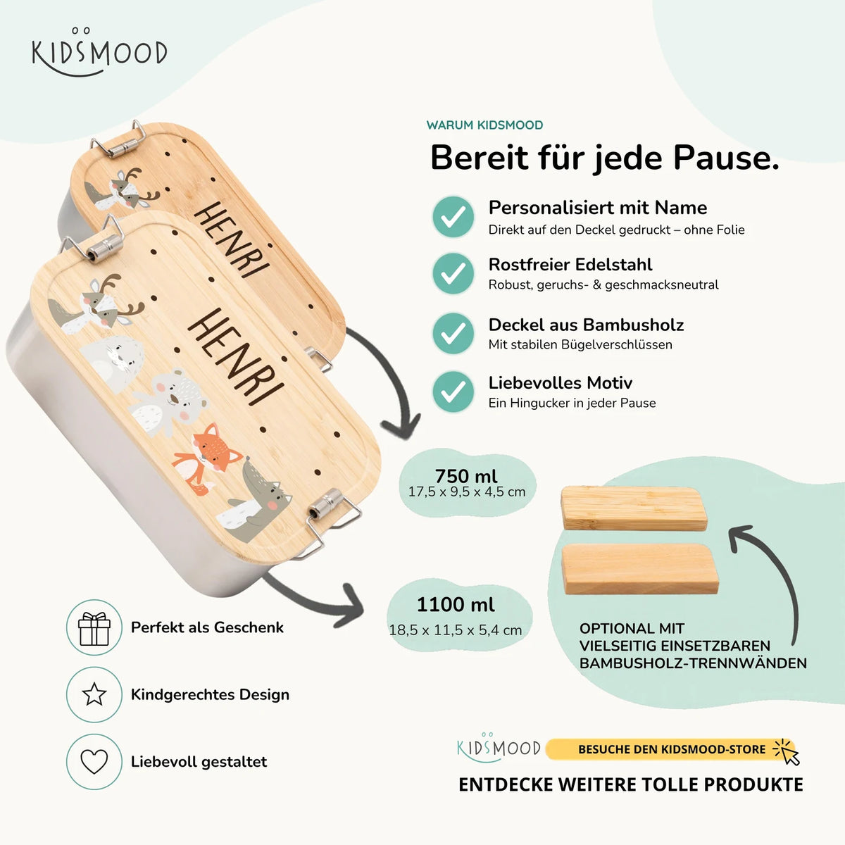 Brotdose Kinder personalisiert - Winter Animals