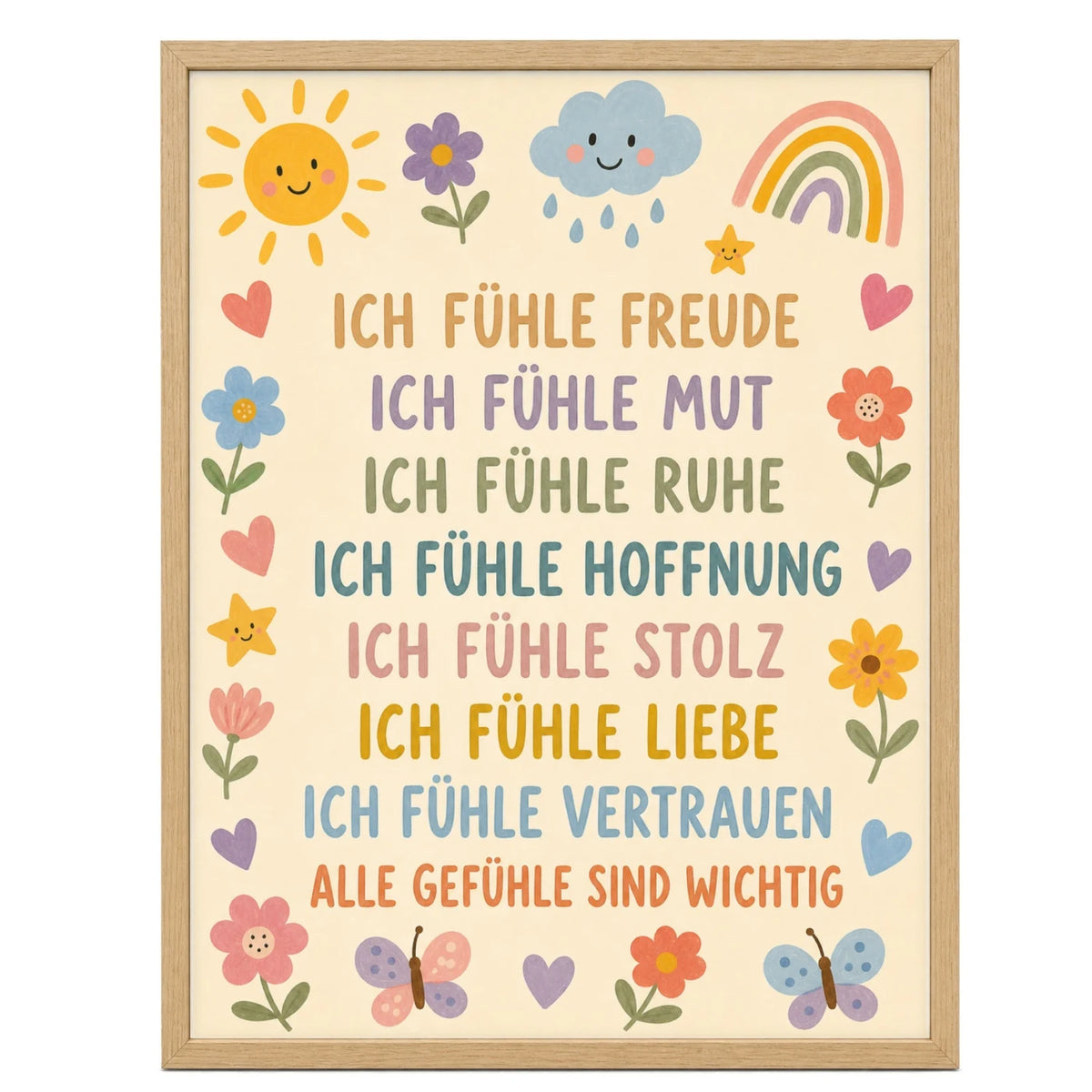 Affirmationsposter „Blumenwiese Gefühle“ fürs Kinderzimmer – Kinderposter mit positiven Botschaften, 30 × 40 cm