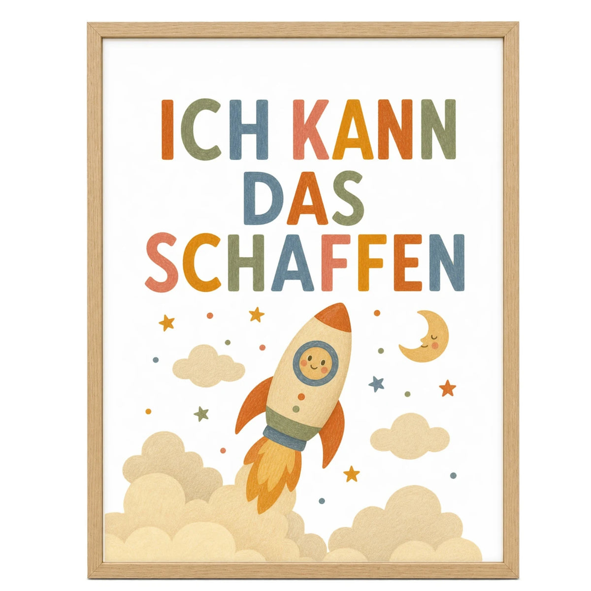 Affirmationsposter „Rakete Ich kann das schaffen“ fürs Kinderzimmer – Kinderposter mit positiven Botschaften, 30 × 40 cm
