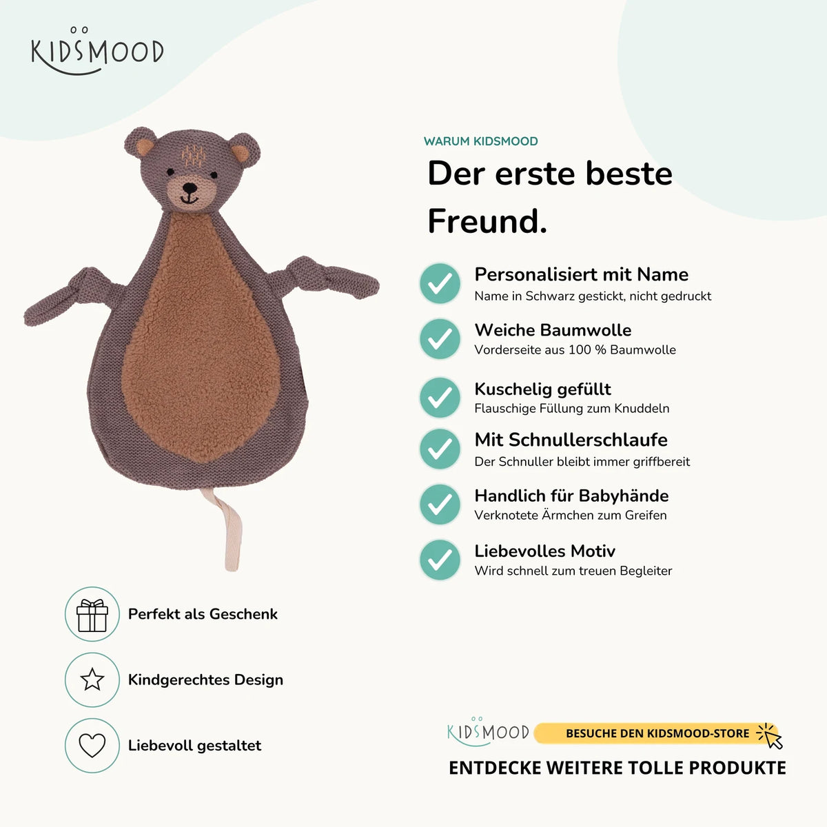 Jollein Schmusetuch Baby mit Namen - niedliche Motive