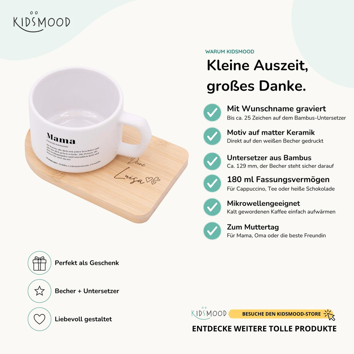 Muttertagsgeschenk Keramikbecher mit Untersetzer – Mama Definition