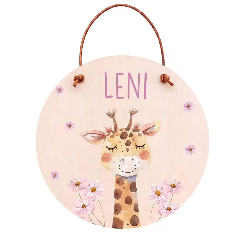 Türschild Kinderzimmer Giraffe, aus Echtholz, personalisiert mit Wunschname
