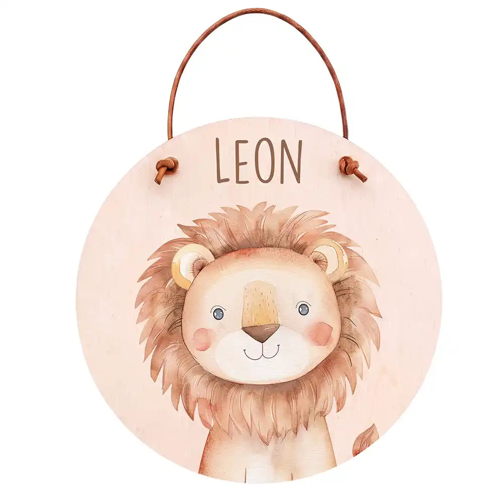 Türschild Kinderzimmer Löwe, aus Echtholz, personalisiert mit Wunschname