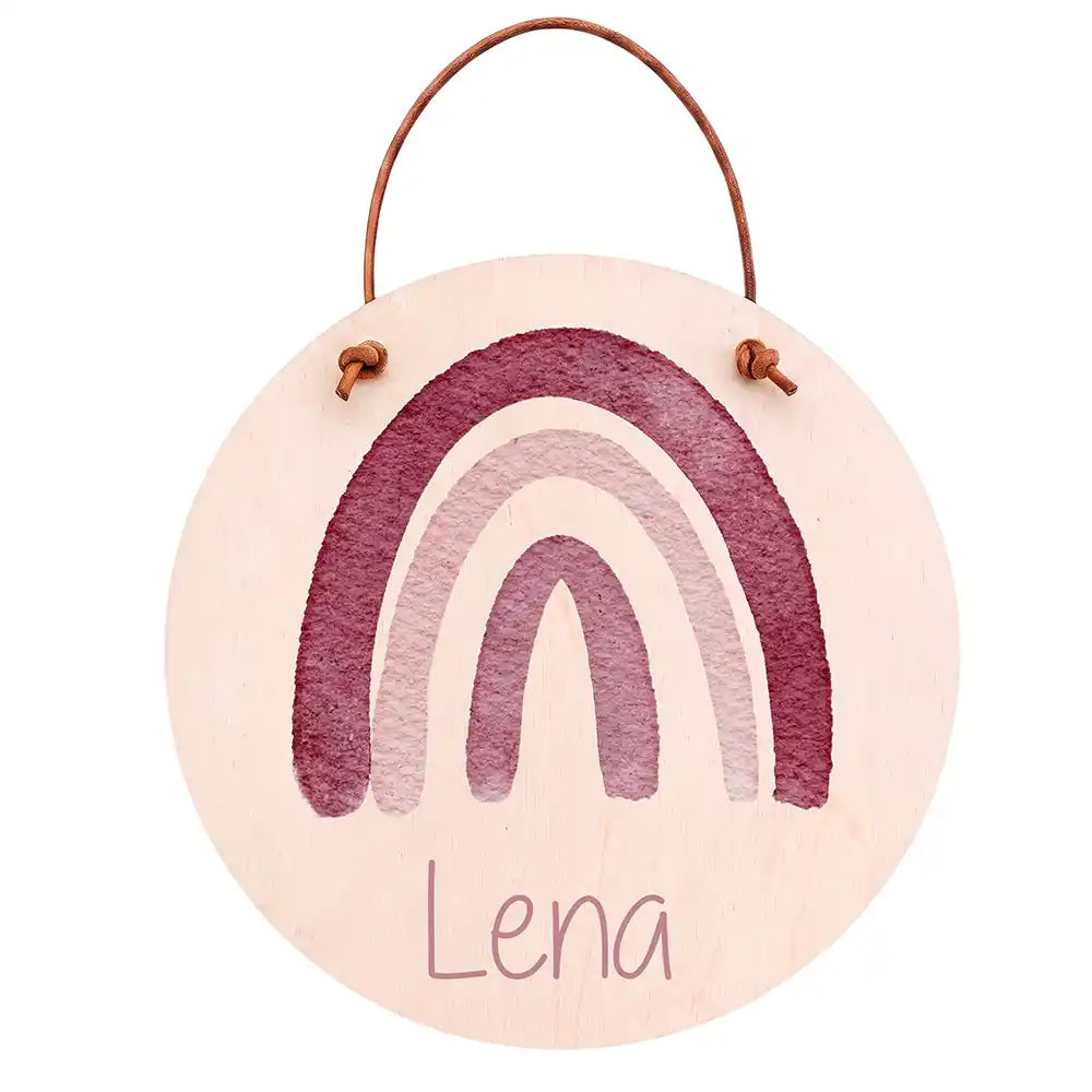 Türschild Kinderzimmer Regenbogen, aus Echtholz, personalisiert mit Wunschname