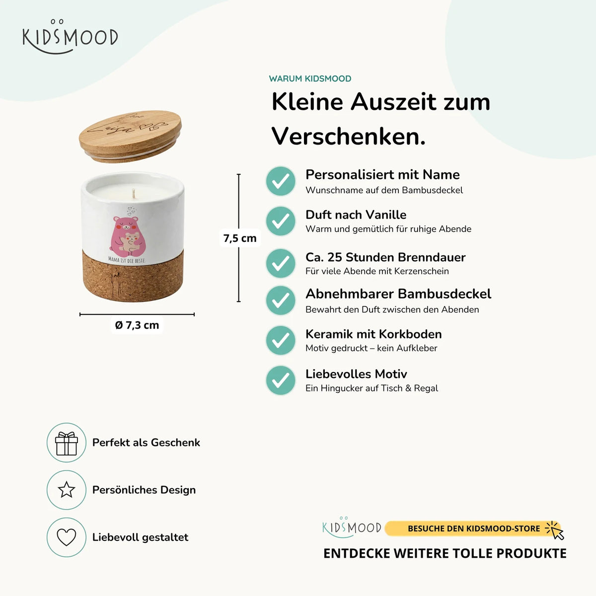 Duftkerze Vanille Keramik – Bärenmama Kind mit Wunschname