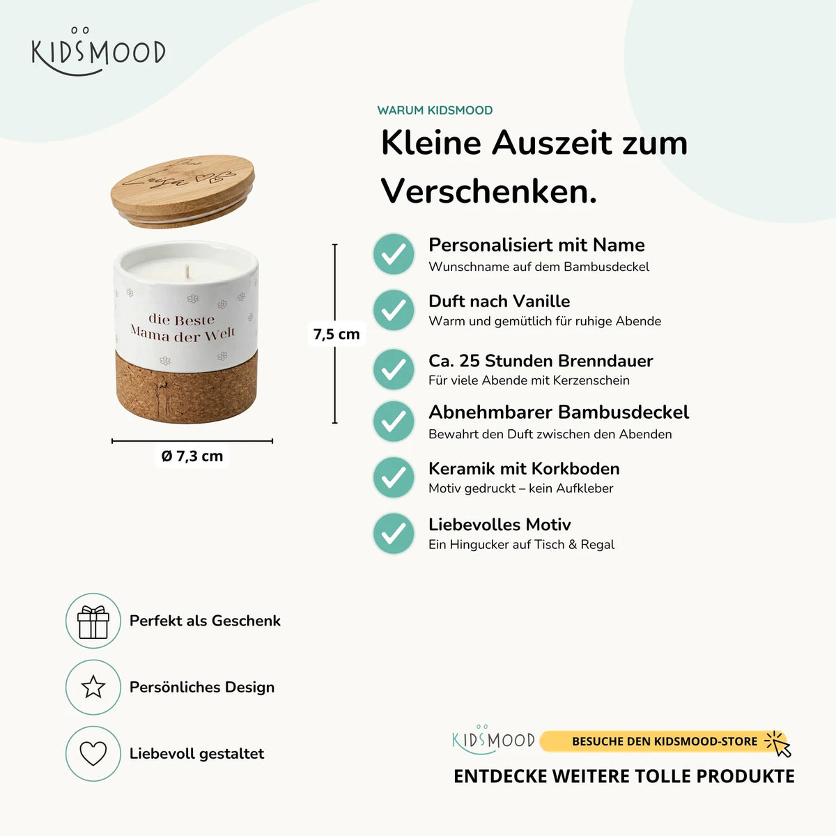 Duftkerze Vanille Keramik – Beste Mama Blümchen mit Wunschname