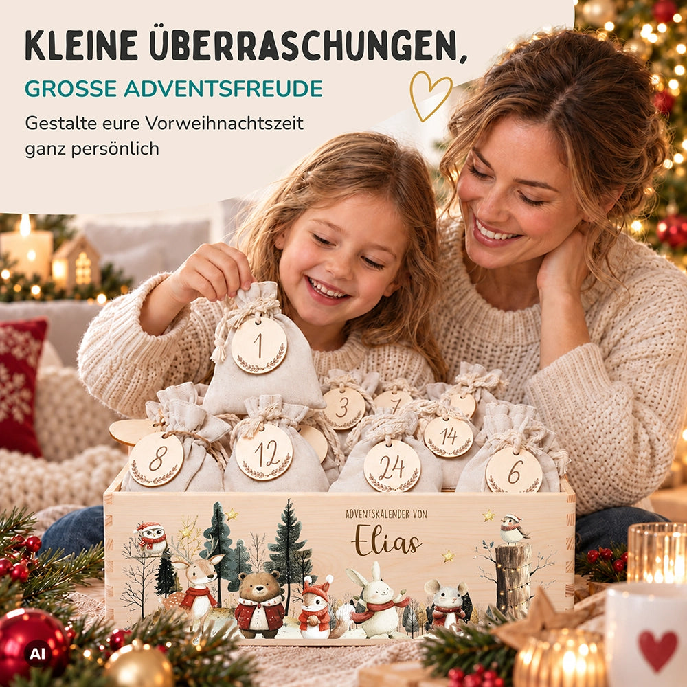 Adventskalender zum Befüllen "Weihnachten im Winterwald" personalisiert