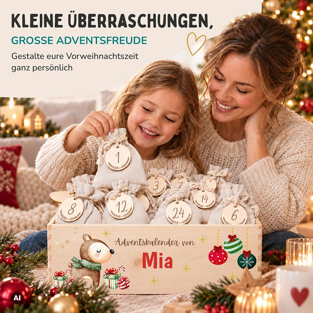 Personalisierter Adventskalender zum Befüllen - Reh mit Geschenken