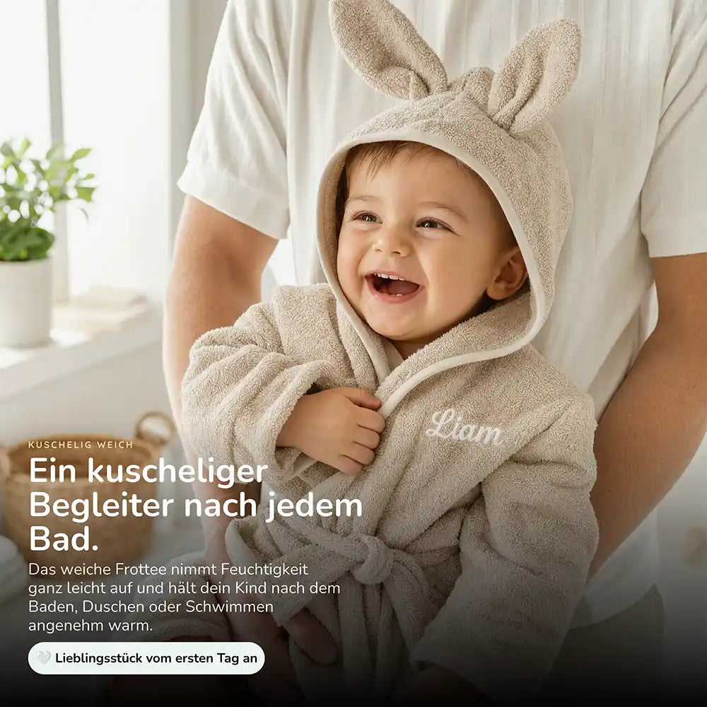 Kinderbademantel mit Namen Jollein Nougat, weiches, saugstarkes Frottee nach dem Baden