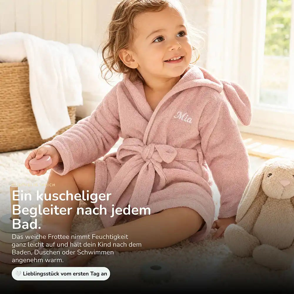 Kinderbademantel mit Namen Jollein Rose, weiches, saugstarkes Frottee nach dem Baden