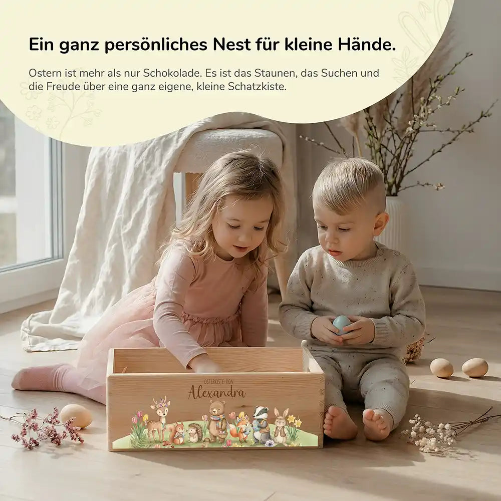 Osterkiste Holz personalisiert - Waldglück